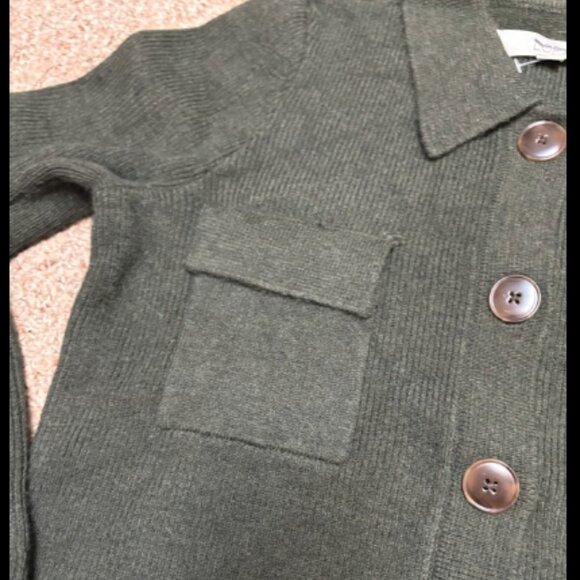 ANN TAYLOR LOFT COLLARED SWEATER JACKET CARDIGAN SPRUCE GREEN PINE NWOT SP - Picture 4 of 6